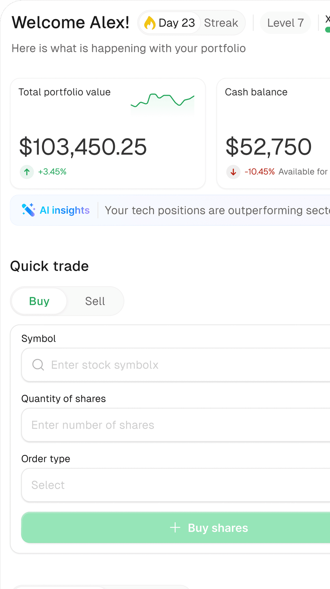 Trading Platform Light Mode
