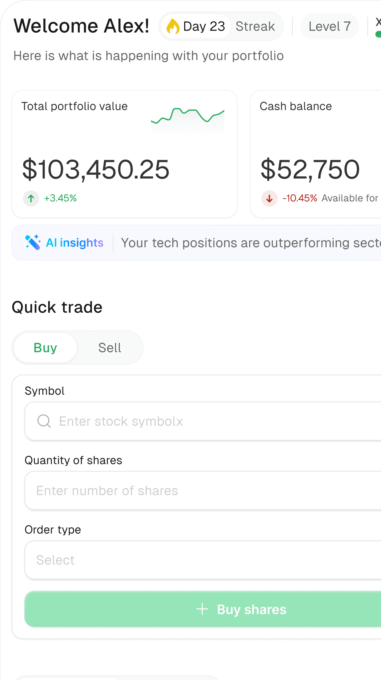 Trading Platform Light Mode